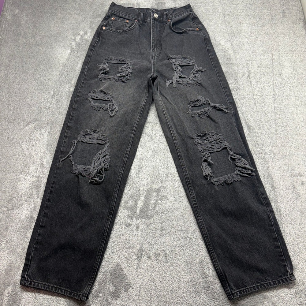 BDG High-Rise Baggy Jeans Women 28 Black Excellent Distressed Ripped Denim
